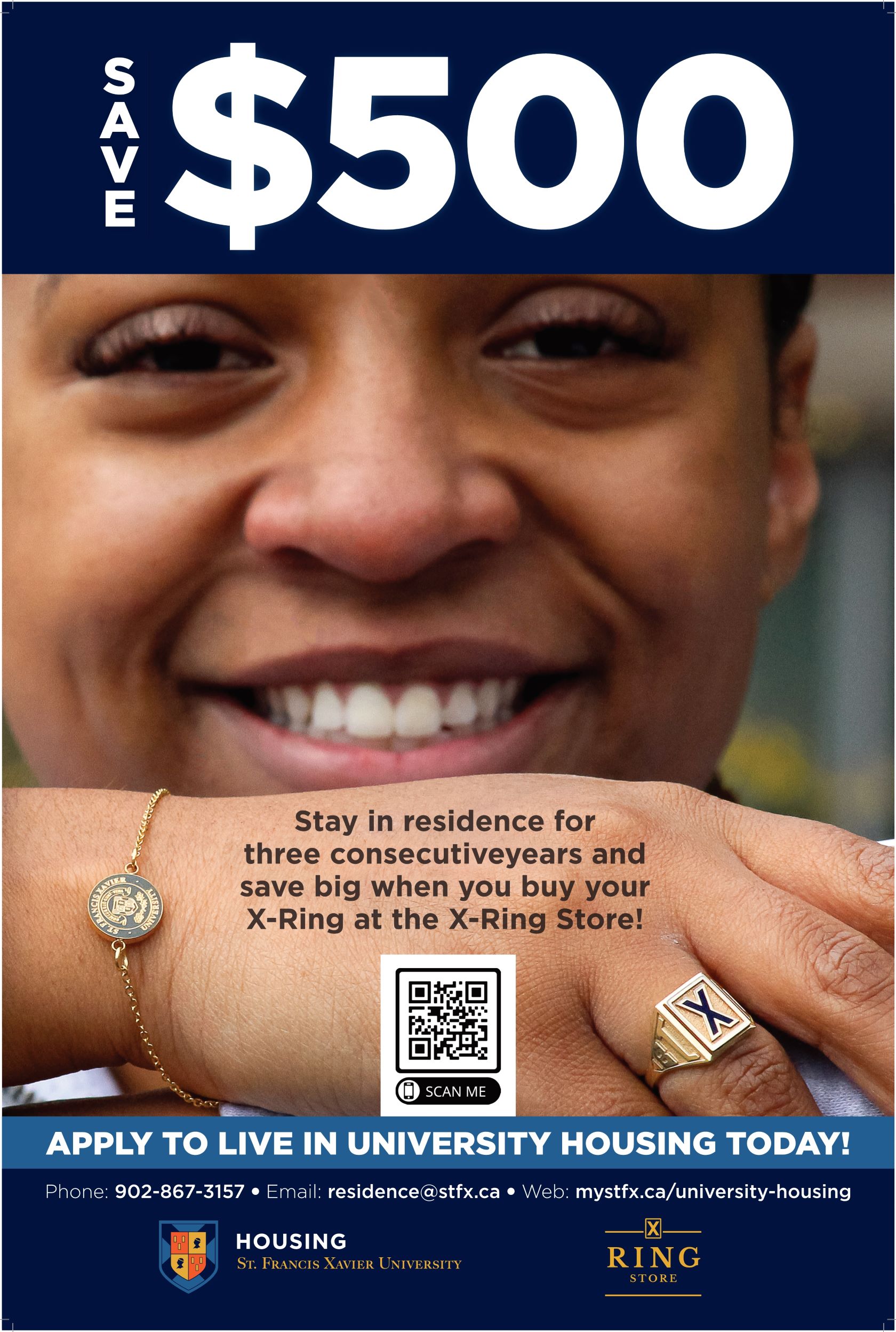 Poster describing X-Ring promotion with woman wearing X-Ring as focal point.