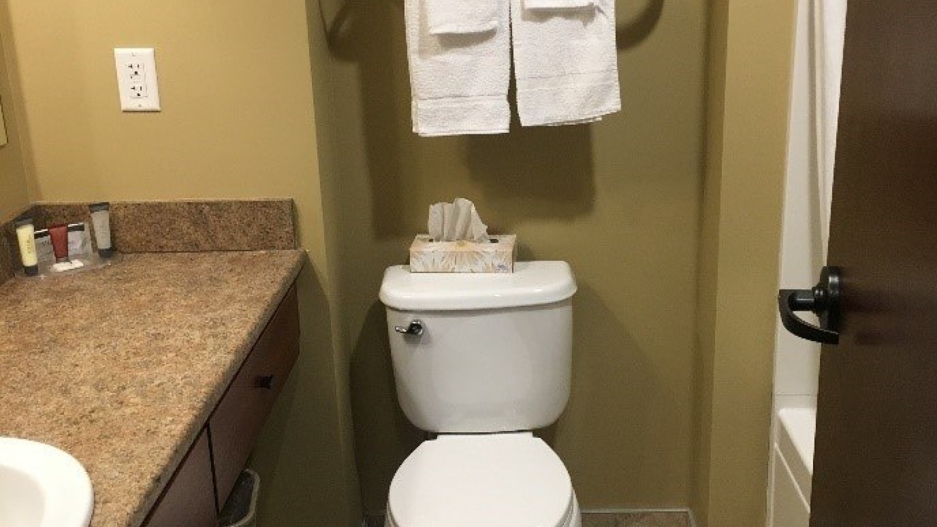 Washroom with a shower, sink and toilet 