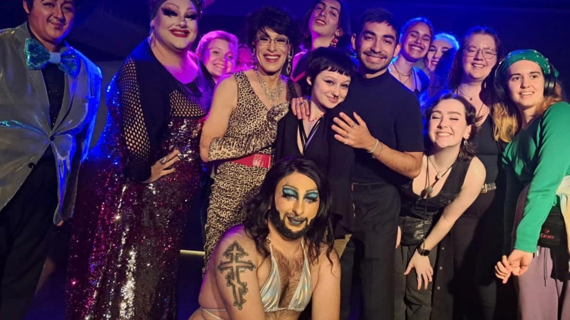 Performers and student fans of the Drag Cabaret
