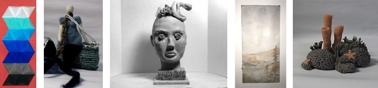 Collage of 5 different artworks side by side