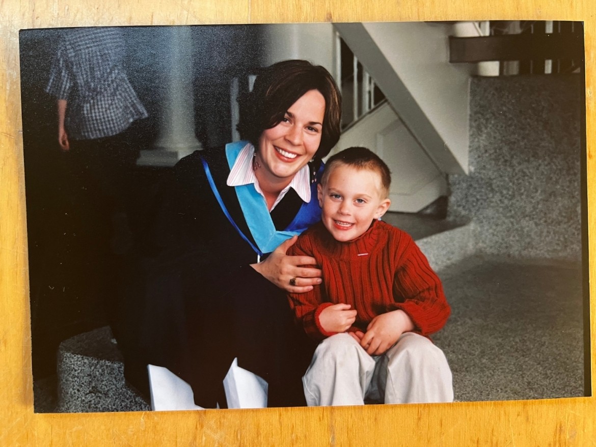 Cara Palmer at her StFX graduation with her son Kegan
