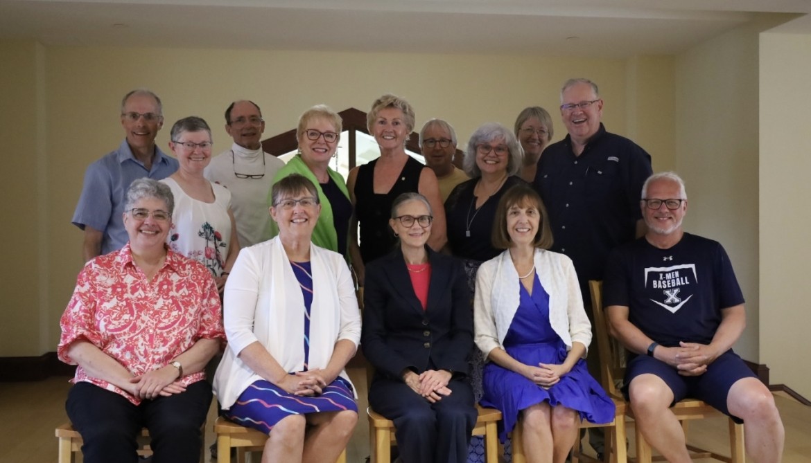 A group of Xaverians gathered for a choir reunion on campus.