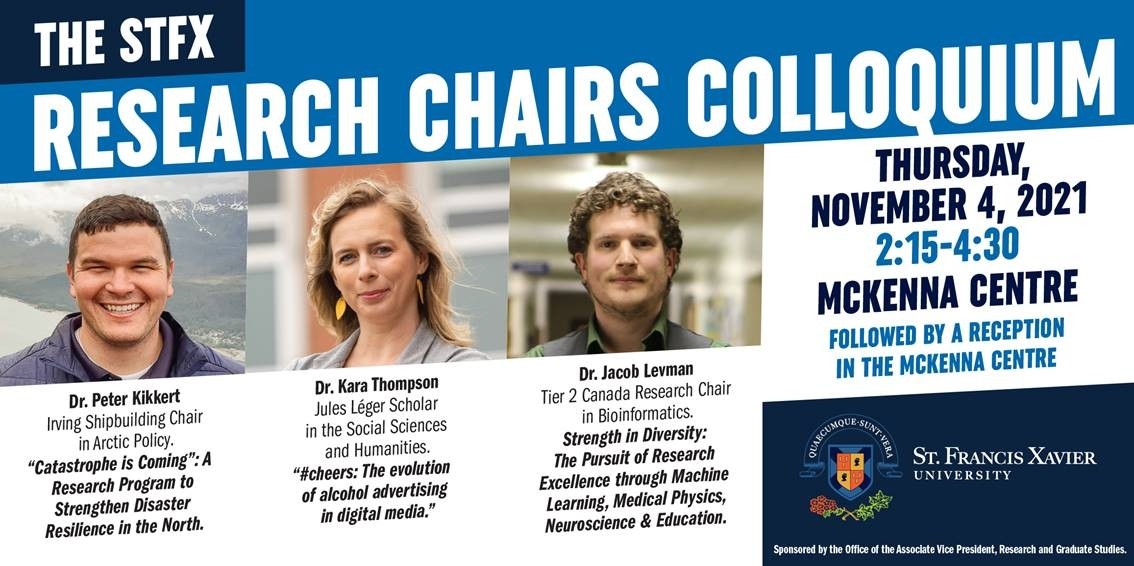 Poster for research chairs colloquium with faculty headshots