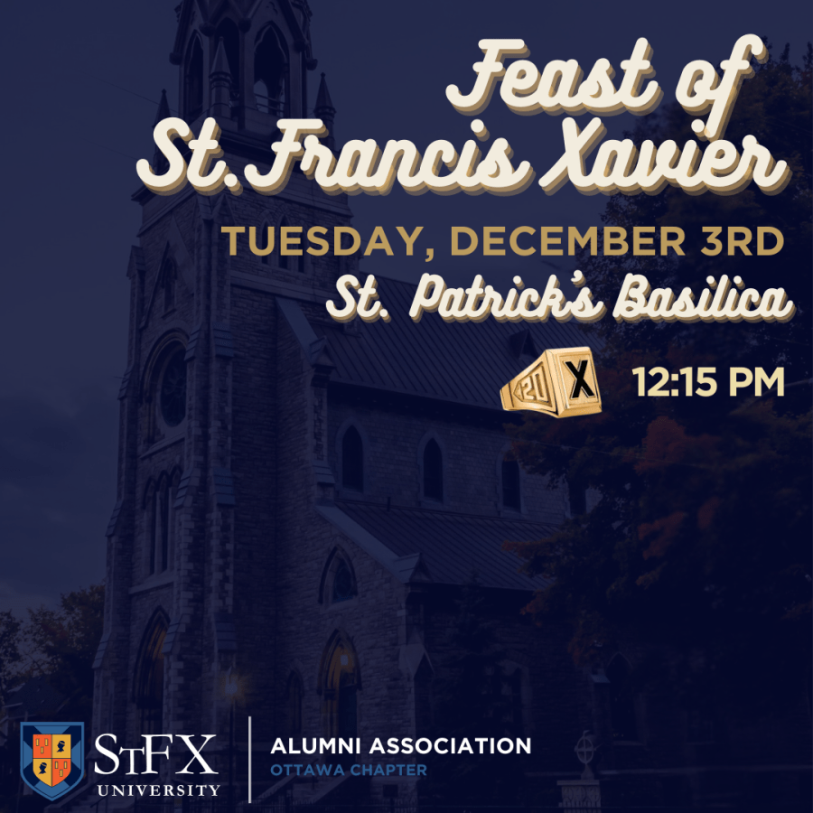 Promotional graphic for Feast of St. Francis Xavier Mass in Ottawa