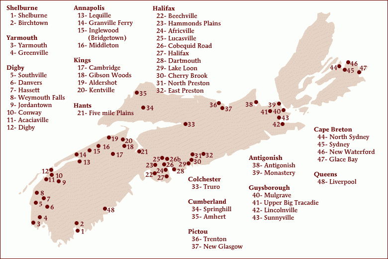 Map with names of communities