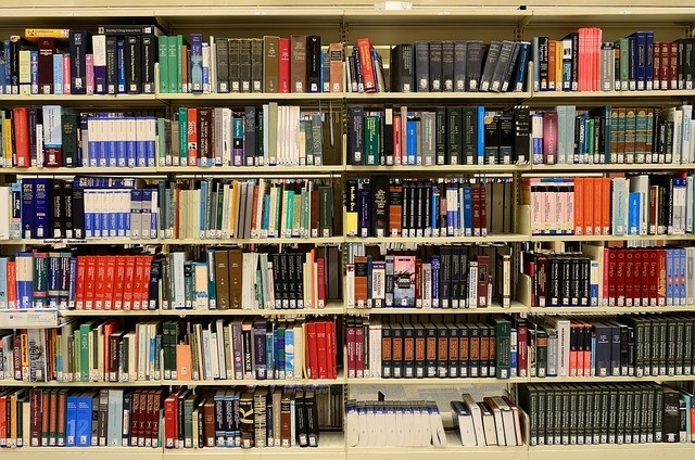 Shelves of library books