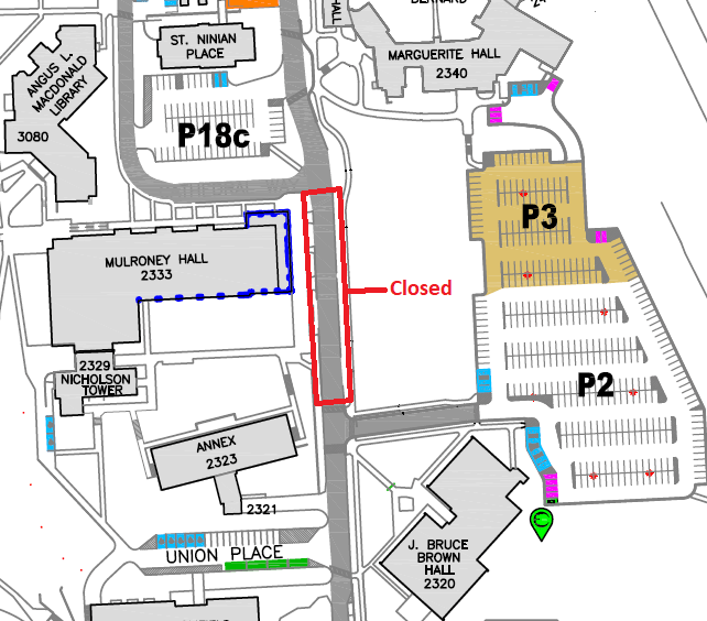Campus map showing closure of Notre Dame Avenue