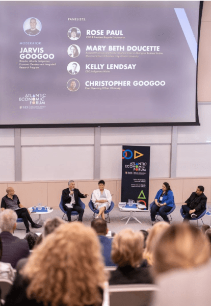People attending the Atlantic Economic Forum in the Mulroney Hall auditorium.