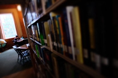 A bookshelf in the StFX Library